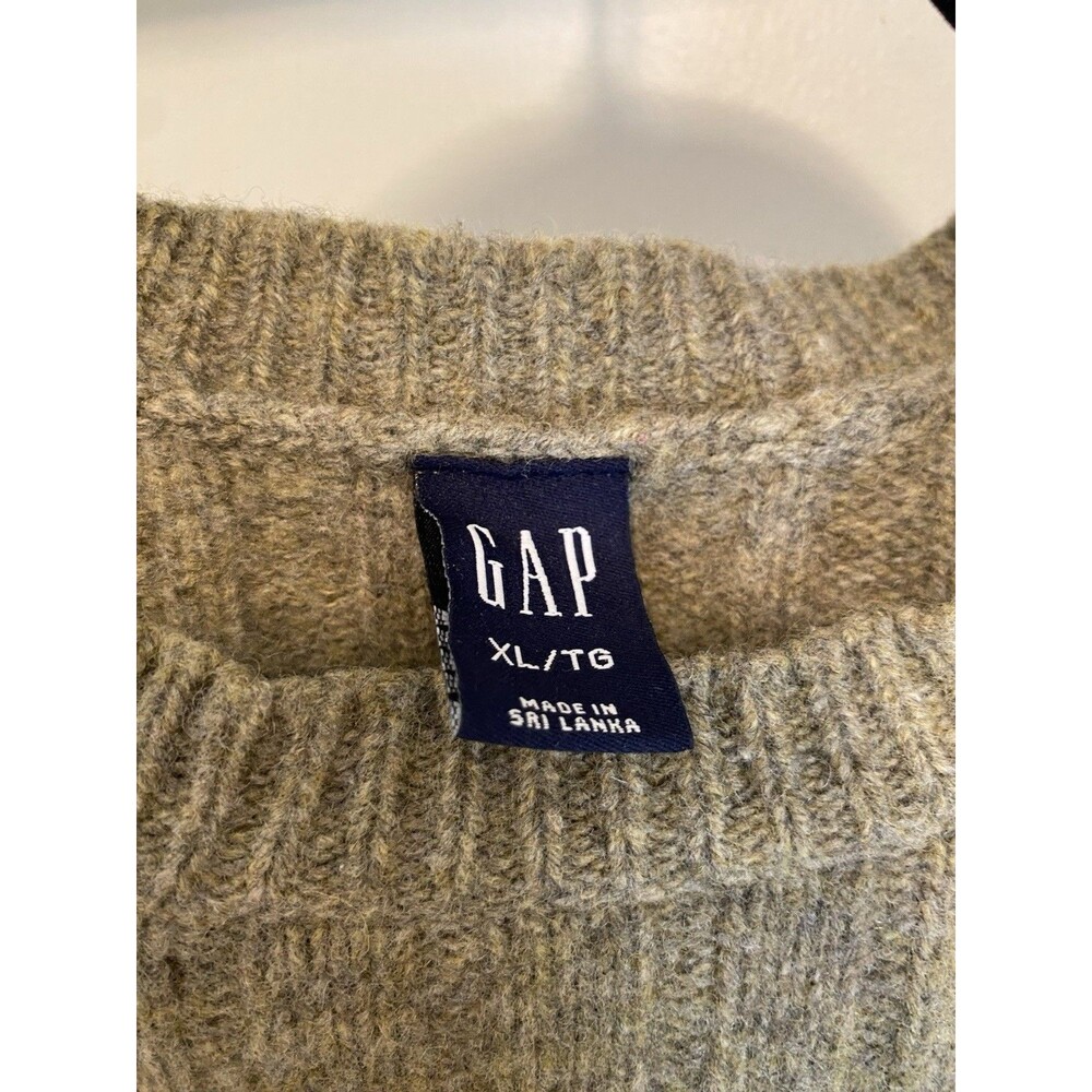 VTG Y2K Gap Men’s 100% Lambs Wool Pullover Ribbed Sweater Knit Green Size XL - Picture 3 of 6